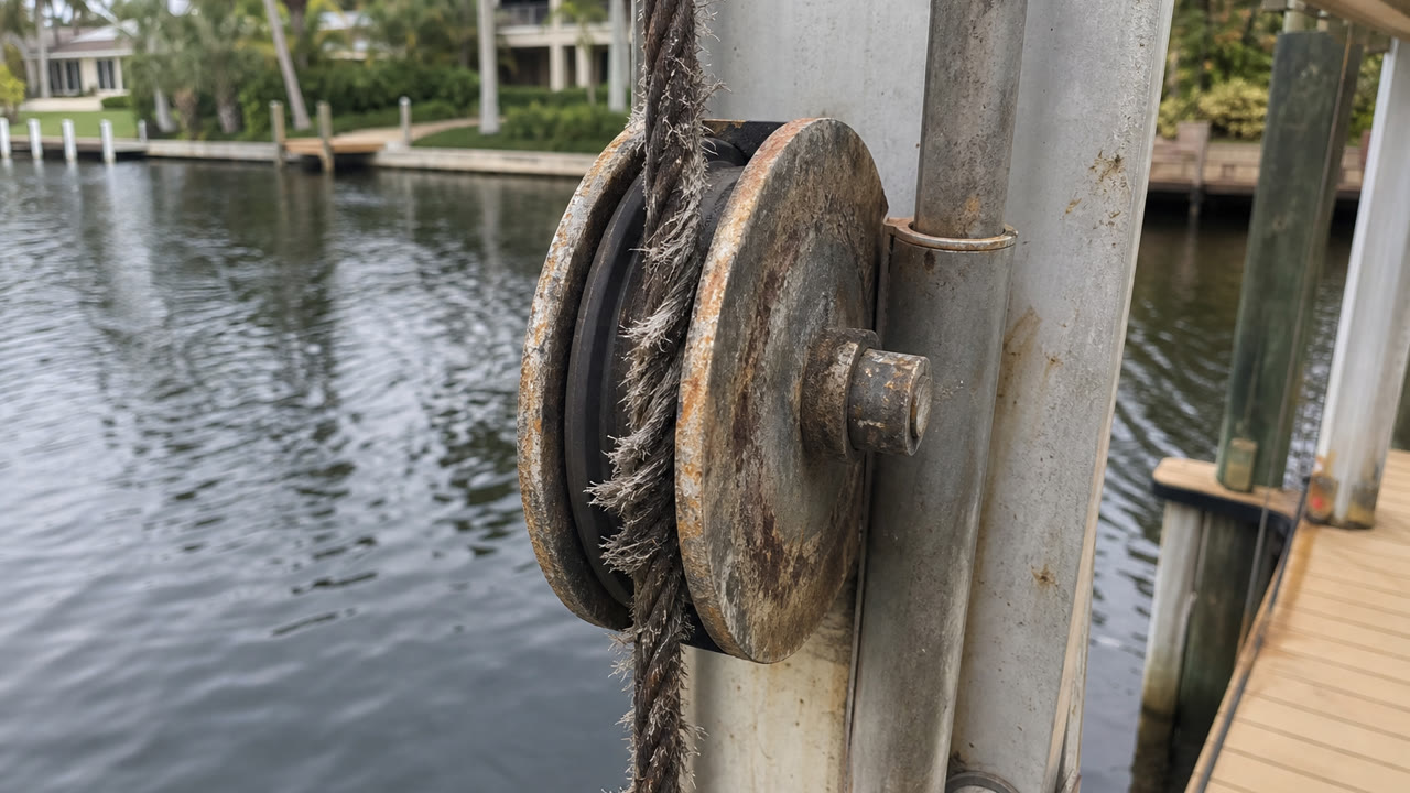 Naples waterfront property conditions that affect boat lift repair planning